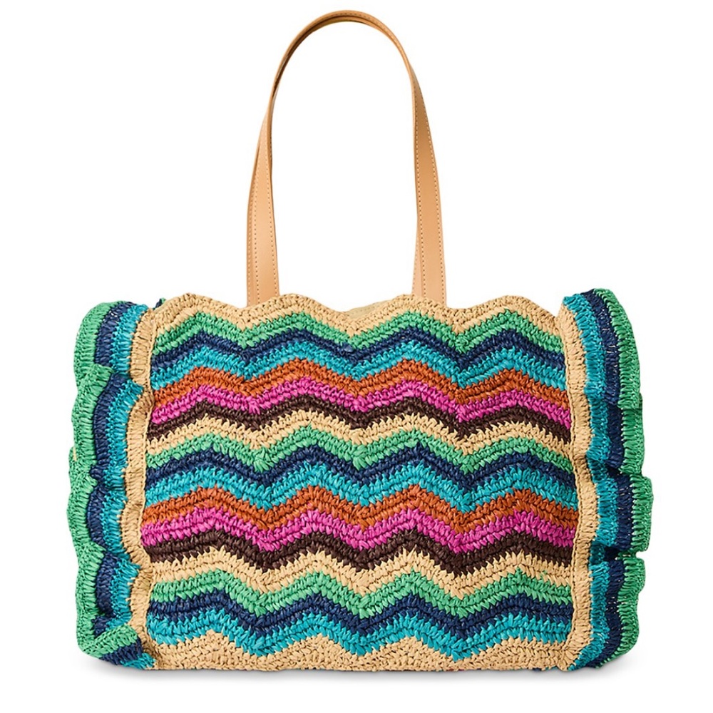 New! BTB Los Angeles Skye Ruffle Straw Tote Bag